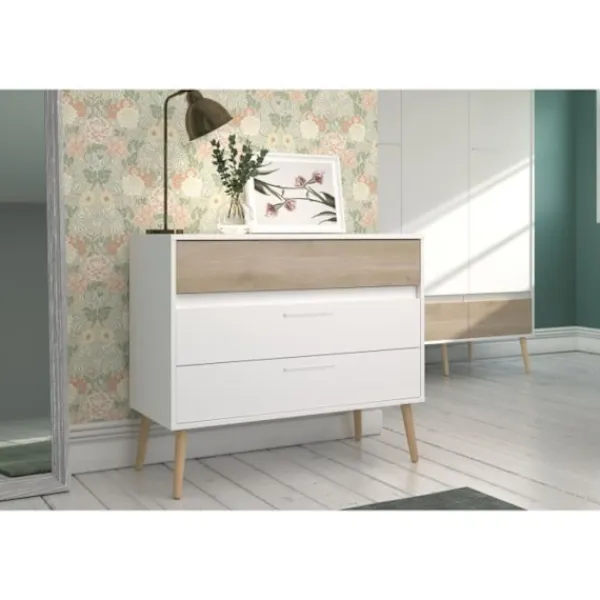 PARISOT Byråer>Kommod - AALBORG - 3 lådor - Vit - Skandinavisk stil - 90,8 x 40 x 77,5 -