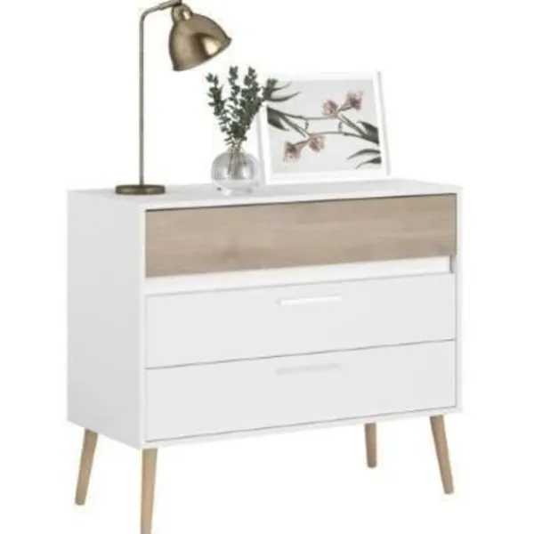 PARISOT Byråer>Kommod - AALBORG - 3 lådor - Vit - Skandinavisk stil - 90,8 x 40 x 77,5 -