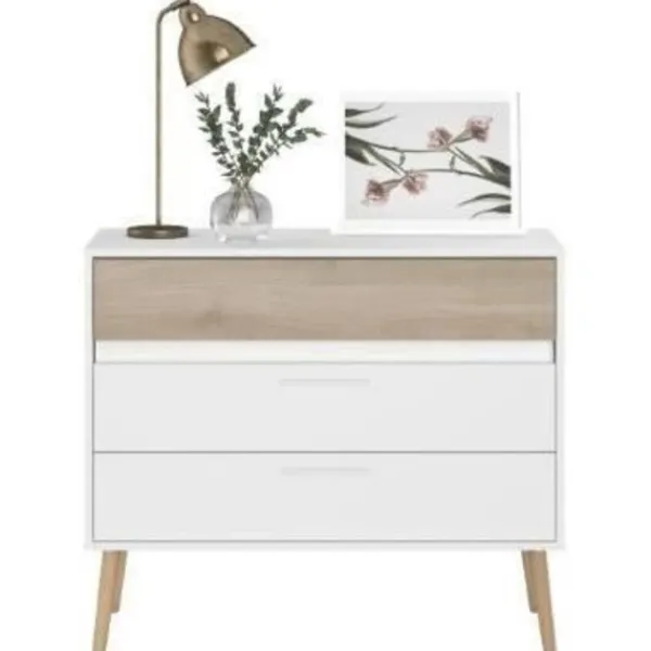 PARISOT Byråer>Kommod - AALBORG - 3 lådor - Vit - Skandinavisk stil - 90,8 x 40 x 77,5 -