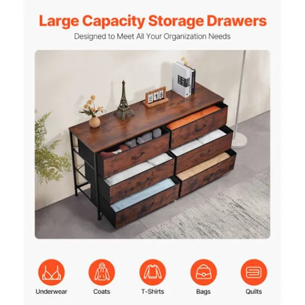 DUOKU Byråer>Kommod - - ZWE-BC-SS-03 - 6 Lådor - 130x39x69 cm - Förvaringsmöbel