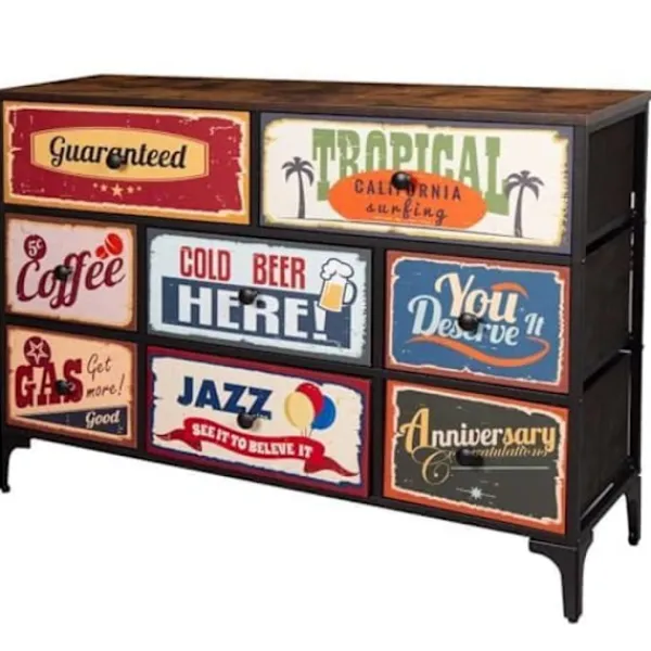 AKTIVE Byråer>Kommodesk - AKTIV - Vintage - 8 Lådor - 103x30x77 cm - Svart Metall