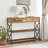 vidaXL Småbord>Konsol Bord med låda med hylla Gammalt trä 100 x 28 x 75 cm