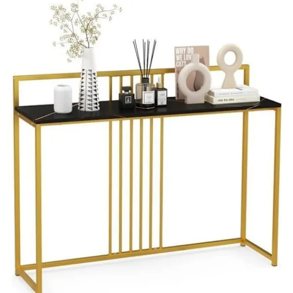 COSTWAY Småbord>Konsolbord -- Marmortryck - 120 x 32 x 89 CM - Svart metallram Modern ingångsmöbler