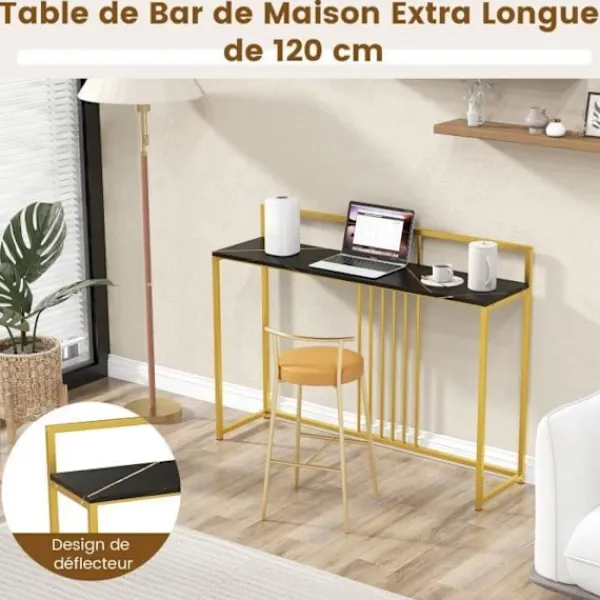 COSTWAY Småbord>Konsolbord -- Marmortryck - 120 x 32 x 89 CM - Svart metallram Modern ingångsmöbler