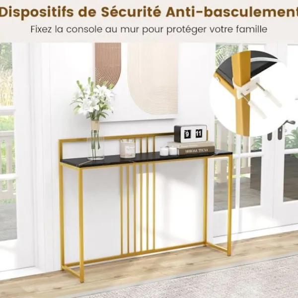 COSTWAY Småbord>Konsolbord -- Marmortryck - 120 x 32 x 89 CM - Svart metallram Modern ingångsmöbler
