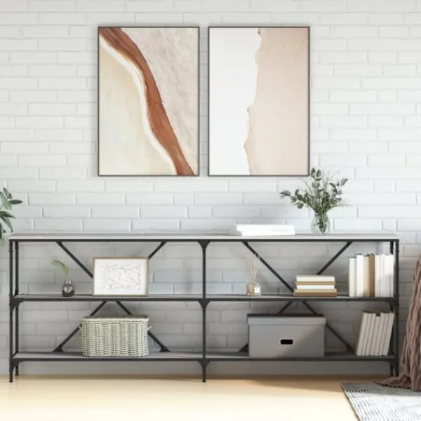 vidaXL Småbord>Konsolbord grå sonoma 200x30x75 cm konstruerat trä och järn