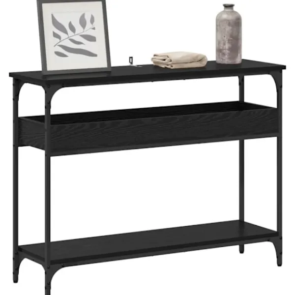 vidaXL Småbord>Konsolbord med hylla Svart ek 100 x 29 x 75 cm Konstruerat trä