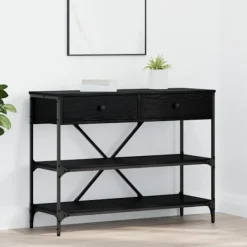 vidaXL Sideboards>Konsolbord med låda med hylla Svart Ek 100 x 34,5 x 75 cm trä