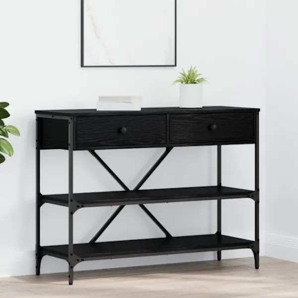 vidaXL Sideboards>Konsolbord med låda med hylla Svart Ek 100 x 34,5 x 75 cm trä