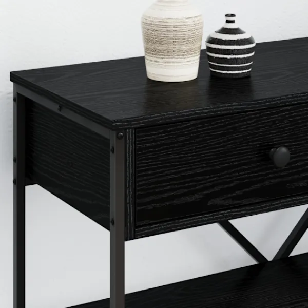 vidaXL Sideboards>Konsolbord med låda med hylla Svart Ek 100 x 34,5 x 75 cm trä
