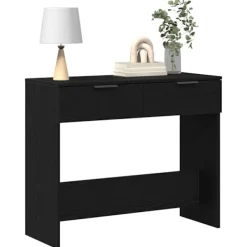 vidaXL Sminkbord>Konsolbord med låda Svart Ek 30 x 36 x 75 cm Konstruerat trä