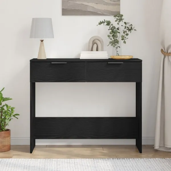 vidaXL Sminkbord>Konsolbord med låda Svart Ek 30 x 36 x 75 cm Konstruerat trä