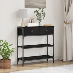 vidaXL Småbord>Konsolbord med låda Svart Ek 72,5 x 25 x 75 cm Konstruerat trä