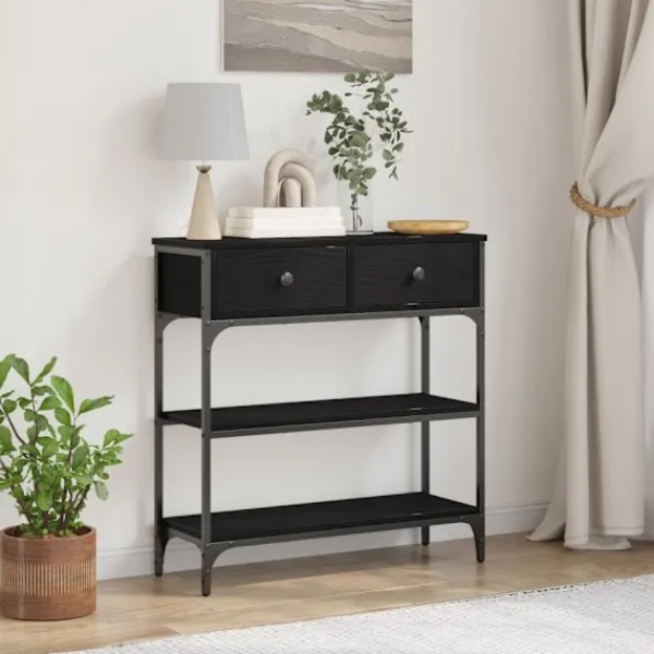 vidaXL Småbord>Konsolbord med låda Svart Ek 72,5 x 25 x 75 cm Konstruerat trä
