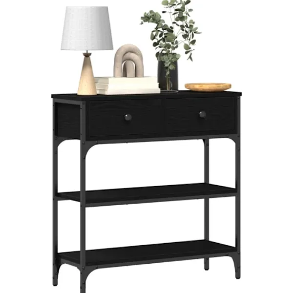 vidaXL Småbord>Konsolbord med låda Svart Ek 72,5 x 25 x 75 cm Konstruerat trä
