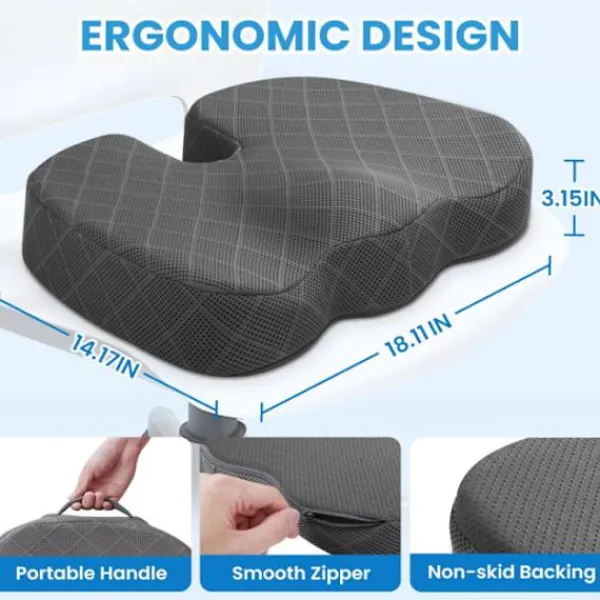 Kontorsmöbler>Kontorsstol Kudde Extra Stor Memory Foam Sittdyna, Ergonomisk Sittdyna för att Lindra Ischias och Smärta Orsakad av Långvarigt Sittande svart