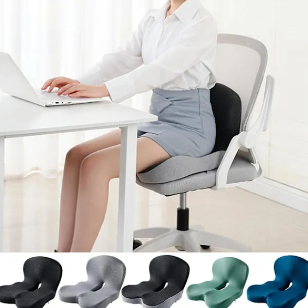 Kontorsmöbler>Kontorsstolskudde i Memory Foam, L-formade integrerade sittdynor, Stolsdyna för skydd av nedre rygg och svanskota, Ländryggsstöd-XS7-