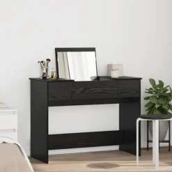 vidaXL Sminkbord>Kosmetiktabell med låda med lagring Svart Ek 100 x 45 x 76 cm