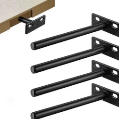 Hyllor>Kraftiga flytande hyllkonsoler i metall - Set om 4, osynliga dolda hyllkonsoler i trä
