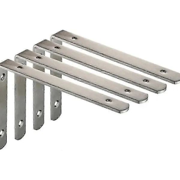 Hyllor>Kraftiga L-formade vinkeljärn i rostfritt stål, hyllkonsoler, borstad nickel, 4-pack (250x150x4mm)