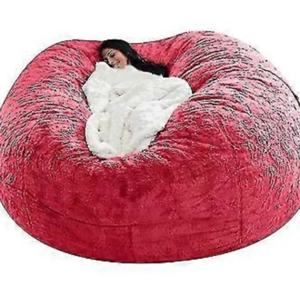 Sittpuffar>Lat soffa Sittpuff Konstgjord päls Sittpuff Bönpåse Soffa (150cm*75cm Ljusröd)