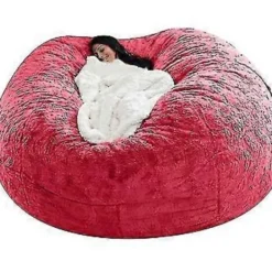 Sittpuffar>Lat soffa Sittpuff Konstgjord päls Sittpuff Bönpåse Soffa (150cm*75cm Ljusröd)