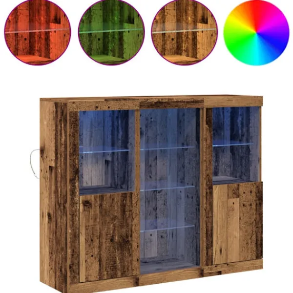 vidaXL Skåp>LED-sido bord Gammalt trä 123 x 37 x 100 cm Konstruerat trä