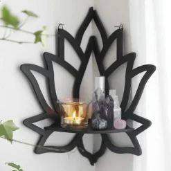 Hyllor>Lotus Hörnhylla Trä Väggmonterad Flytande Hylla Dekorativ Blomväxt Displayhylla för Sovrum