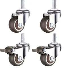Balkongmöbler>M10 Svängbara Hjul med Broms - Kraftiga Svängbara Gummihjul - Gängdiameter: 10mm, Längd: 25mm - Set med 2 Hjul med Broms + 2 Hjul utan