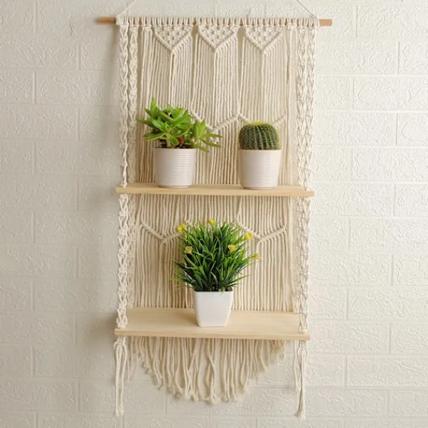 Hyllor>Macrame Väggmonterad Hylla - Bohemisk Inomhus Hängande Hyllor för