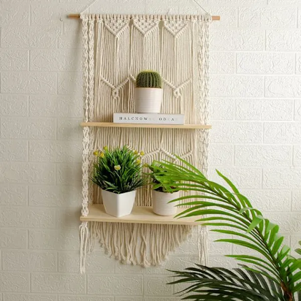 Hyllor>Macrame Väggmonterad Hylla - Bohemisk Inomhus Hängande Hyllor för