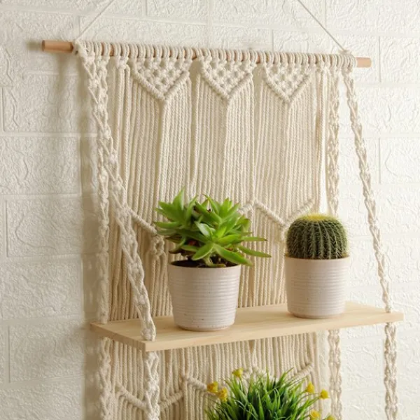 Hyllor>Macrame Väggmonterad Hylla - Bohemisk Inomhus Hängande Hyllor för