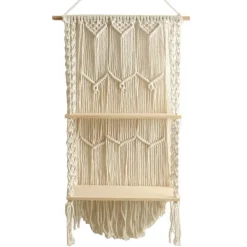 Hyllor>Makramé Väggmonterad Hylla Boho Trä Flytande Hyllor Makramé Tapestry Rack