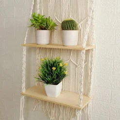 Hyllor>Makramé Väggmonterad Hylla Boho Trä Flytande Hyllor Makramé Tapestry Rack
