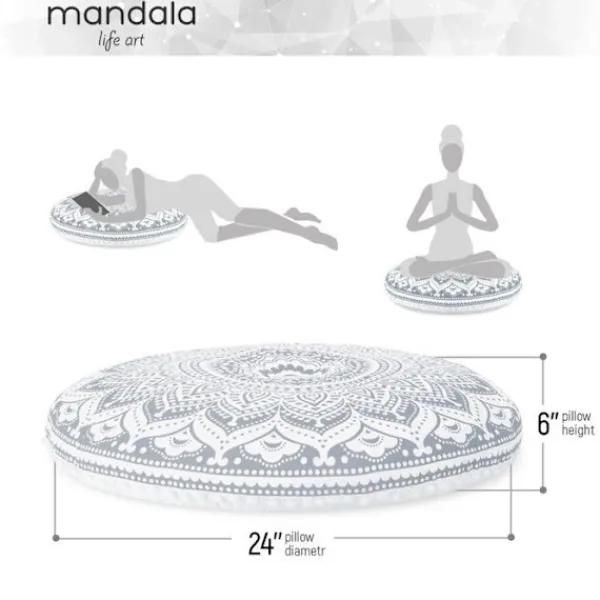 MANDALA LIFE ART Sittsäckar>Mandala livets konst kuddöverdrag - CAN5SILVERCOVER