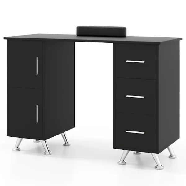 B2X Sminkbord>Manikyrbord med lådor skåp & Handledsstöd manikyr bord svart