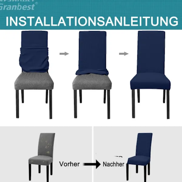 Stolar>(Marinblå) 6-pack premium vattentäta elastiska stolsöverdrag för höga stolar