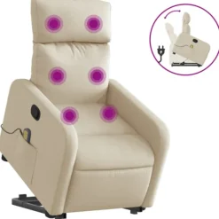 vidaXL Fåtöljer>Massagefåtölj med uppresningshjälp gräddvit tyg