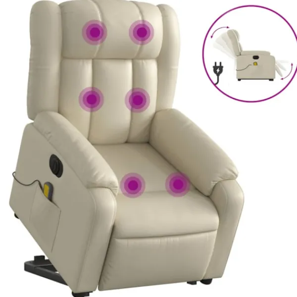 vidaXL Fåtöljer>Massagefåtölj med uppresningshjälp gräddvit konstläder