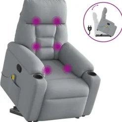 vidaXL Fåtöljer>Massagefåtölj med uppresningshjälp ljusgrå tyg