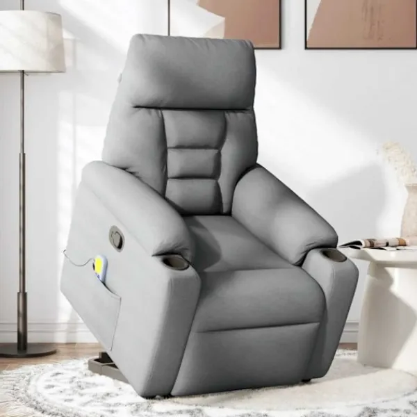 vidaXL Fåtöljer>Massagefåtölj med uppresningshjälp ljusgrå tyg