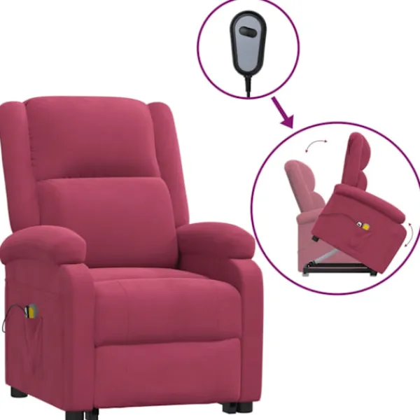 vidaXL Fåtöljer>Massagefåtölj med uppresningshjälp vinröd sammet