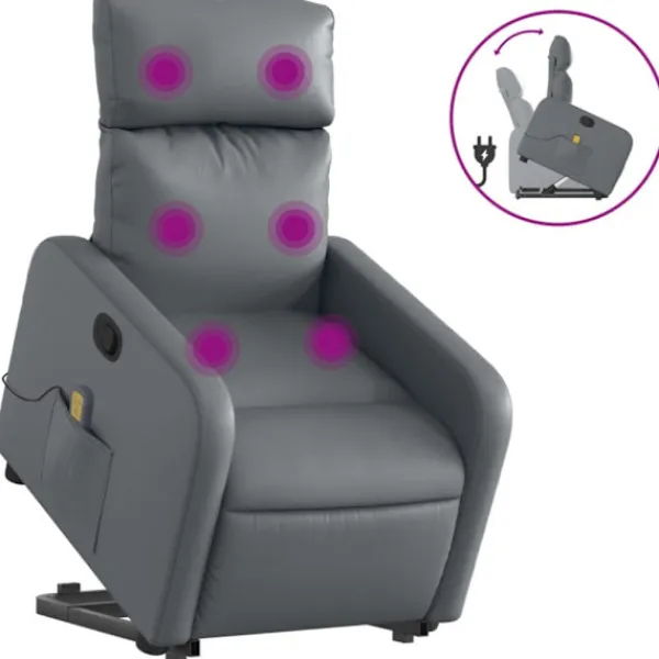 vidaXL Fåtöljer>Massagefåtölj med uppresningshjälp Grå konstläder