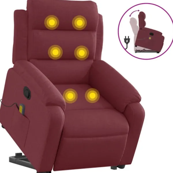 vidaXL Fåtöljer>Massagefåtölj med uppresningshjälp vinröd tyg