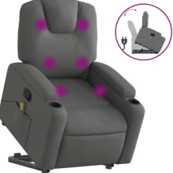 vidaXL Fåtöljer>Massagefåtölj med uppresningshjälp mörkgrå tyg