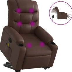 vidaXL Fåtöljer>Massagefåtölj med uppresningshjälp brun konstläder