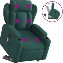 vidaXL Fåtöljer>Massagefåtölj med uppresningshjälp mörkgrön tyg
