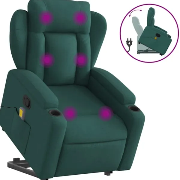 vidaXL Fåtöljer>Massagefåtölj med uppresningshjälp mörkgrön tyg
