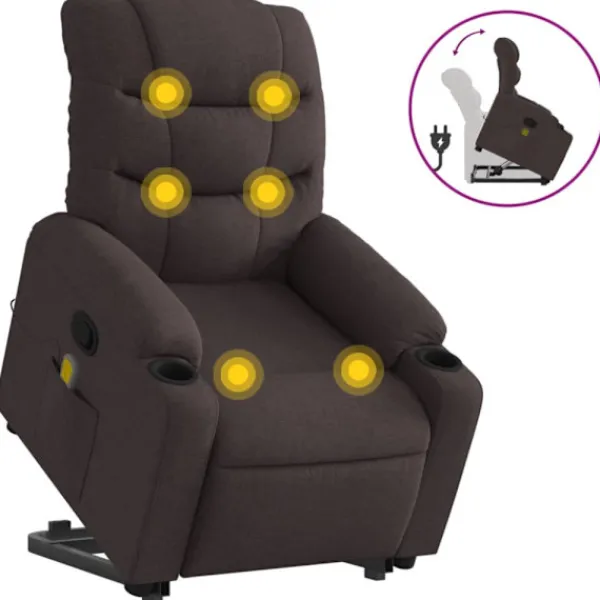 vidaXL Fåtöljer>Massagefåtölj med uppresningshjälp mörkbrun tyg