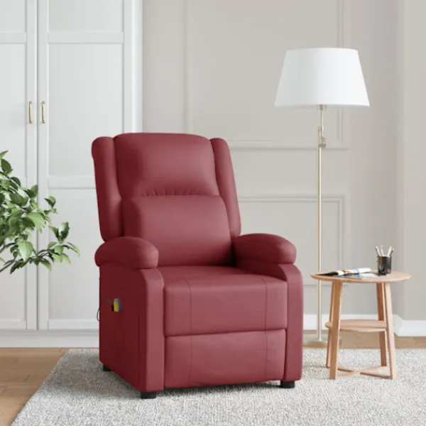 vidaXL Fåtöljer>Massagefåtölj vinröd konstläder